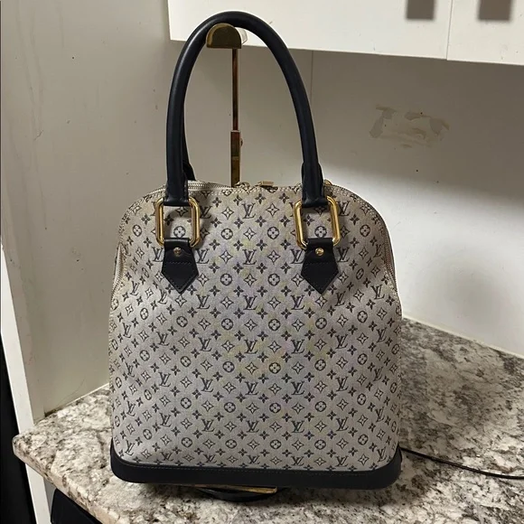 Louis Vuitton Monogram Satchel - Gray and Navy Blue PRE-OWNED. - Picture 3 of 14